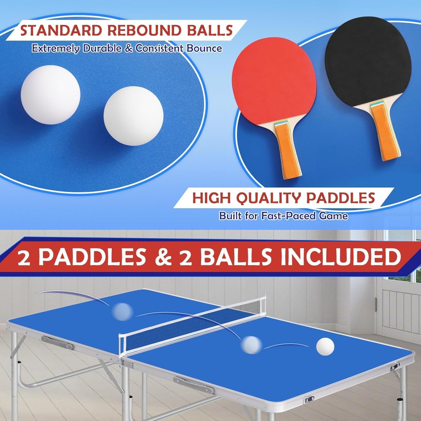 TUPOSTAR Klappbare Tischtennisplatte – Indoor & Outdoor, blau, inkl. Netz