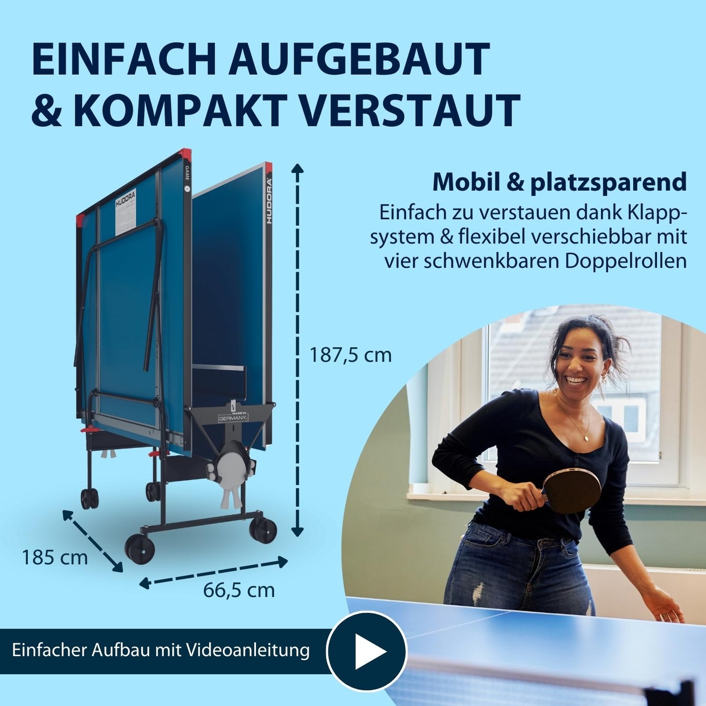 HUDORA Game Tischtennistisch – klappbar, wetterfest, Indoor & Outdoor