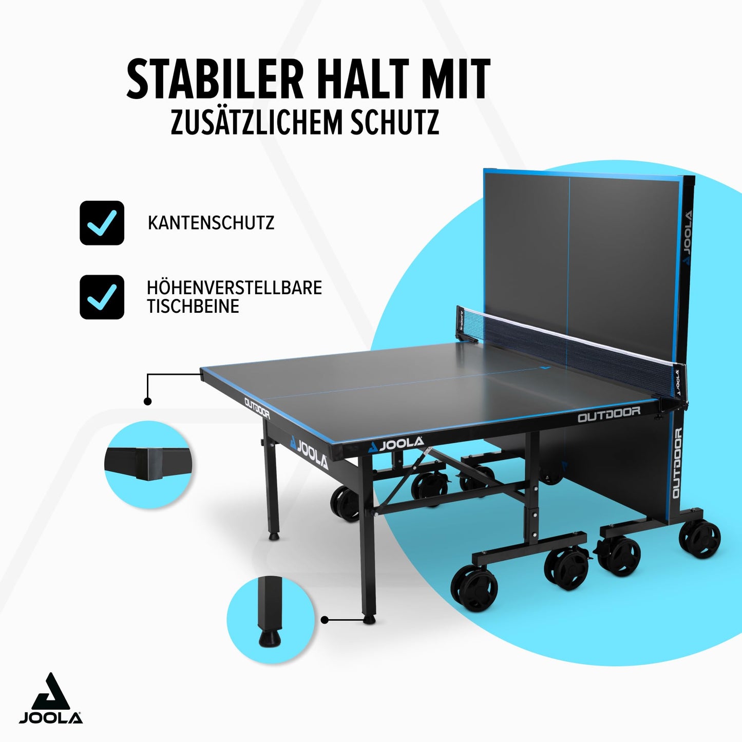 JOOLA Aluminium PRO Tischtennistisch – Outdoor, klappbar, wetterfest, grau/blau
