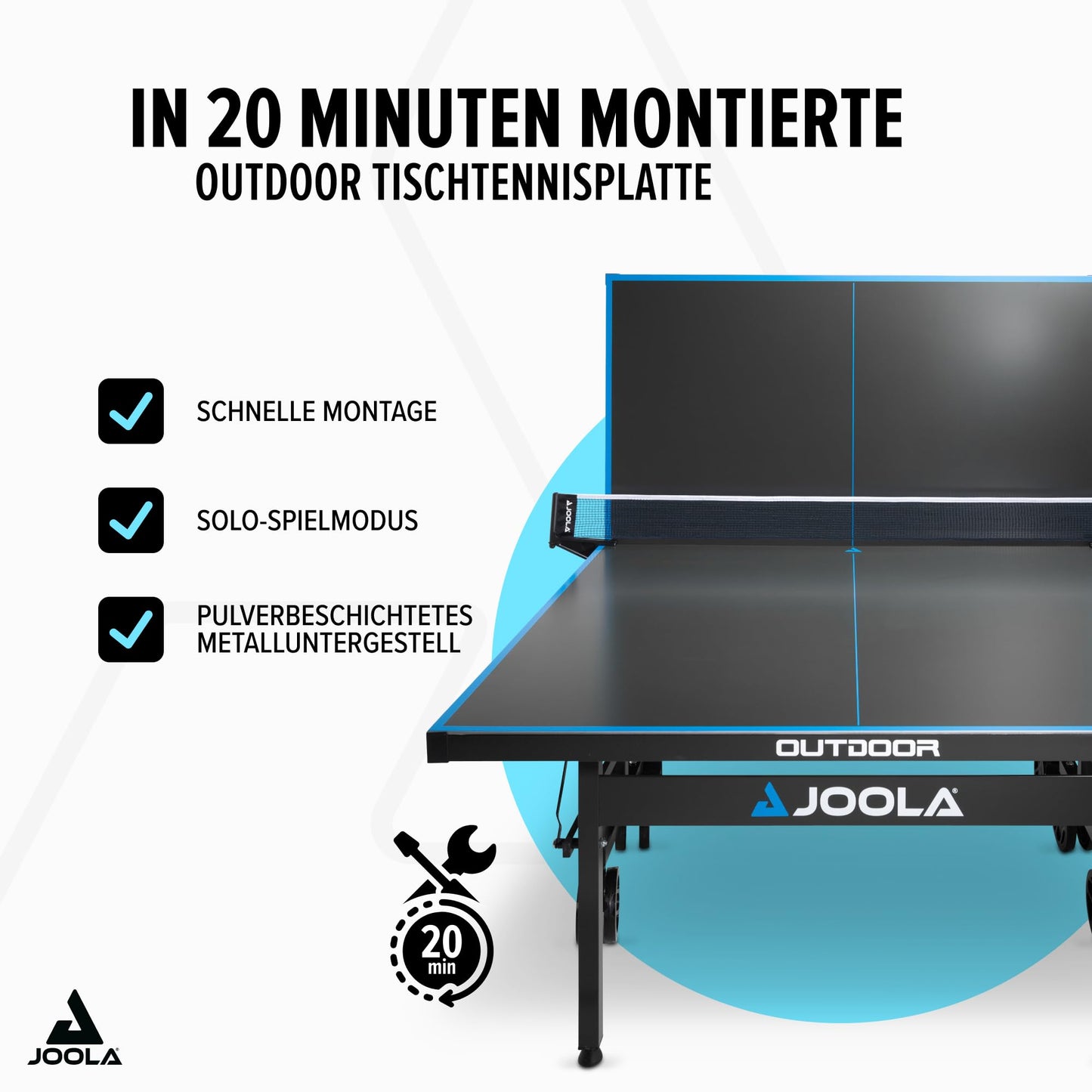 JOOLA Aluminium PRO Tischtennistisch – Outdoor, klappbar, wetterfest, grau/blau