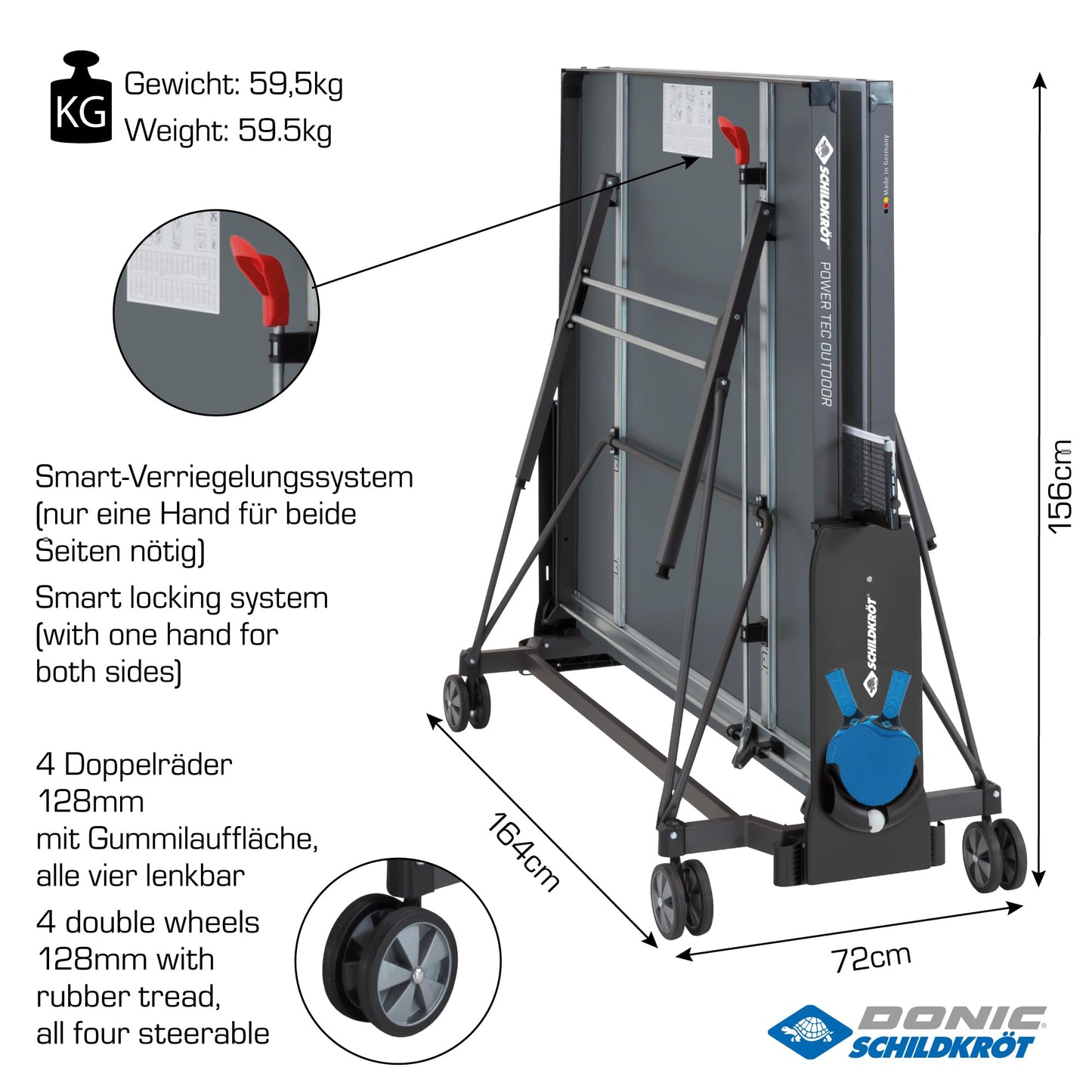 Schildkröt PowerTec Tischtennistisch – Outdoor, klappbar, schwarz, fahrbar