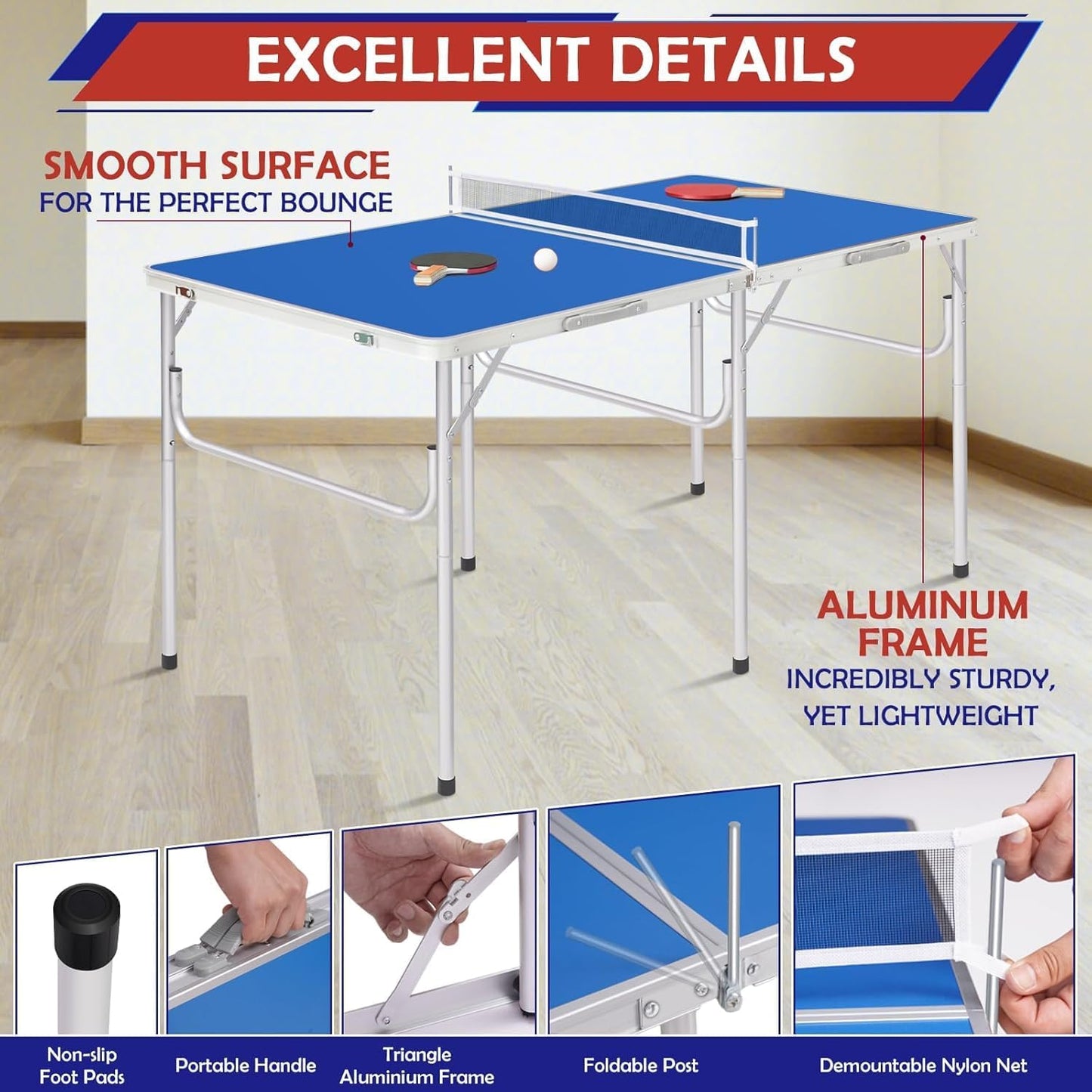 TUPOSTAR Klappbare Tischtennisplatte – Indoor & Outdoor, blau, inkl. Netz