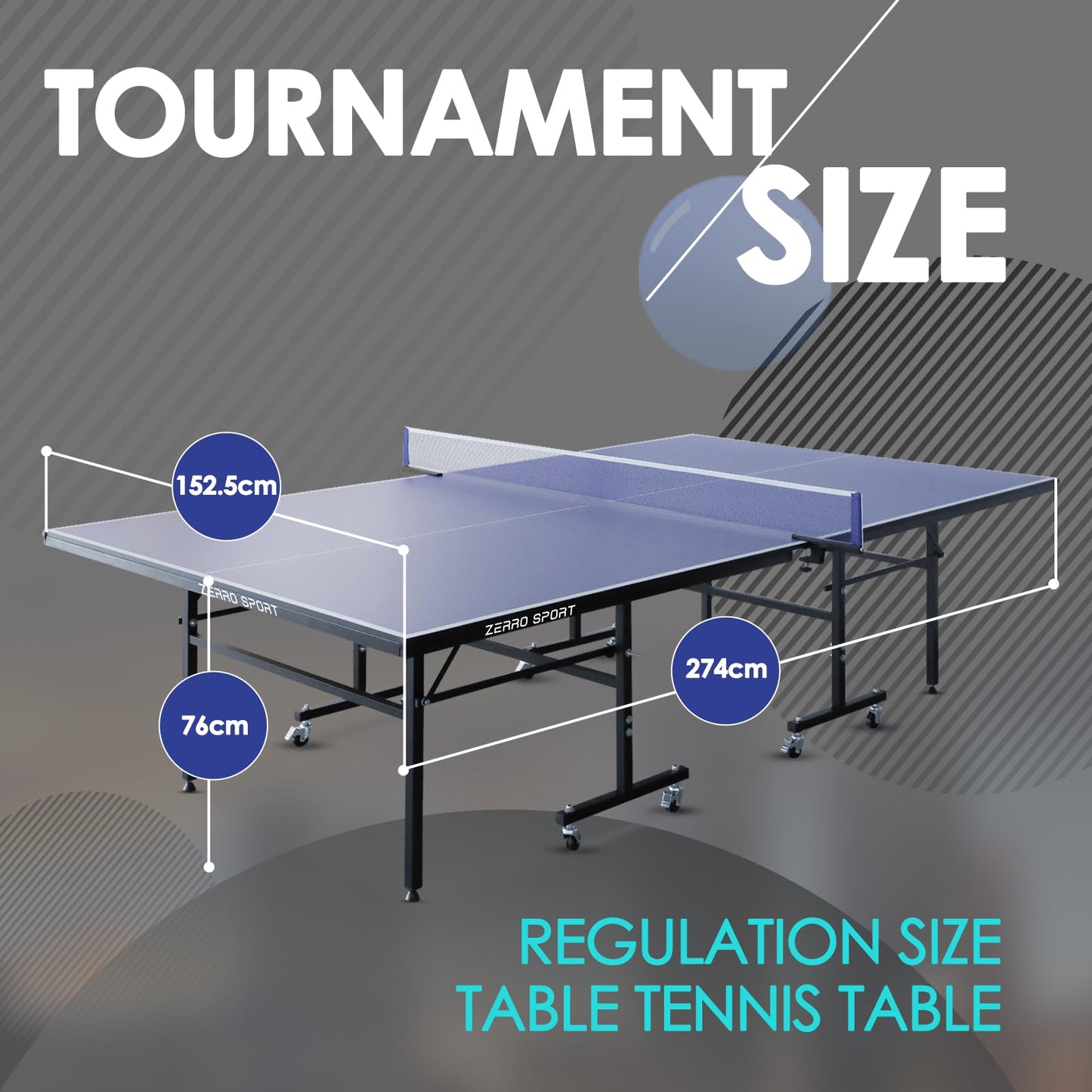 ZERRO Klappbarer Tischtennistisch – Indoor, 15 mm MDF, blau