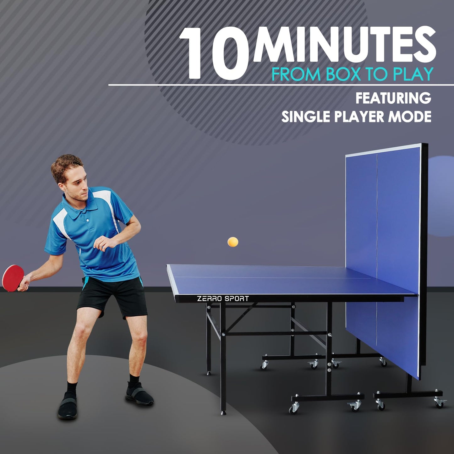 ZERRO Klappbarer Tischtennistisch – Indoor, 15 mm MDF, blau