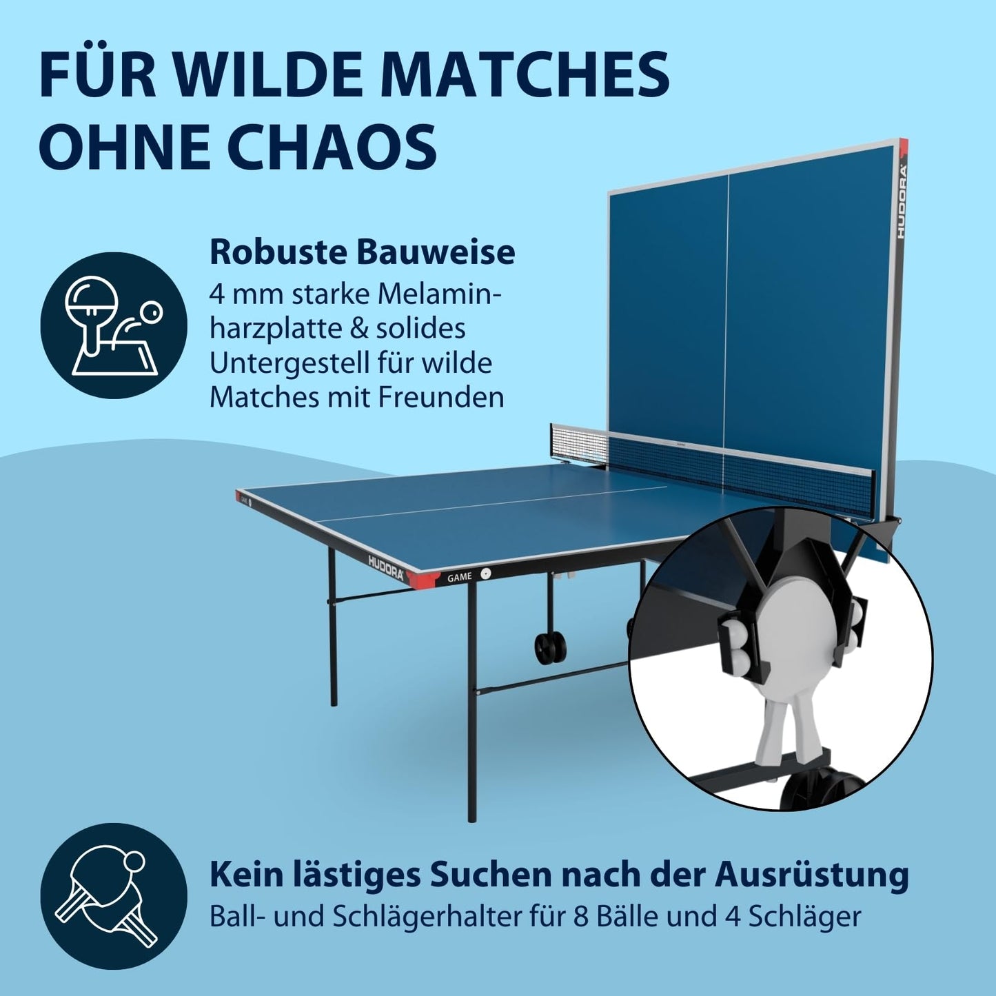HUDORA Game Tischtennistisch – klappbar, wetterfest, Indoor & Outdoor