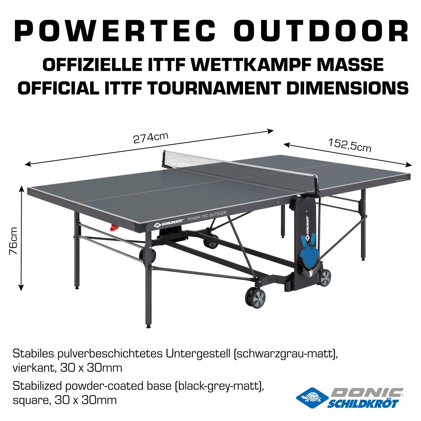 Schildkröt PowerTec Tischtennistisch – Outdoor, klappbar, schwarz, fahrbar