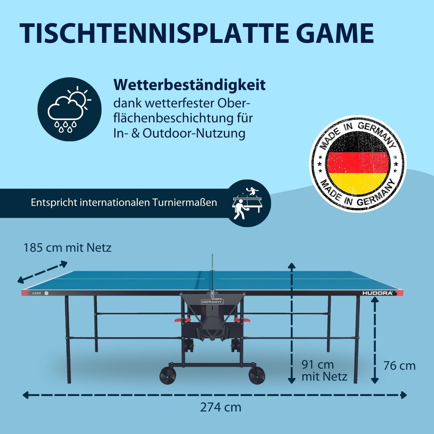 HUDORA Game Tischtennistisch – klappbar, wetterfest, Indoor & Outdoor