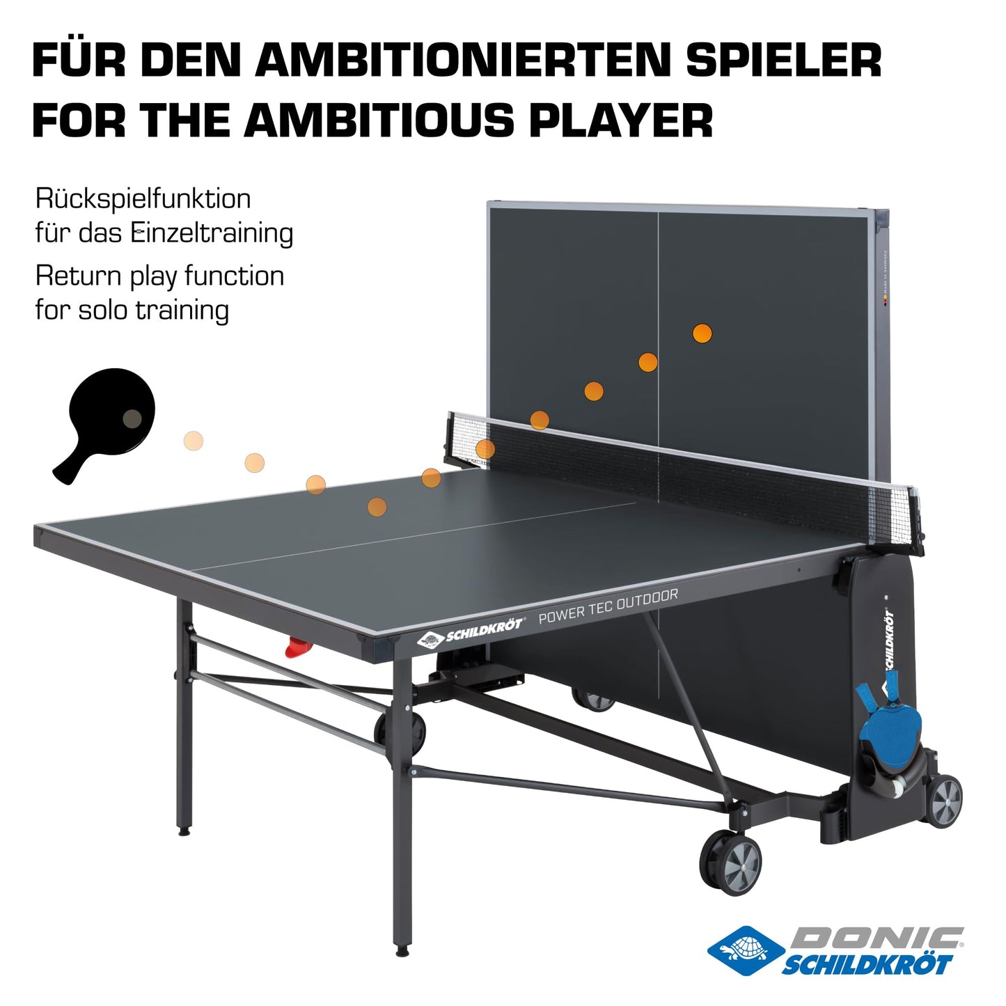 Schildkröt PowerTec Tischtennistisch – Outdoor, klappbar, schwarz, fahrbar
