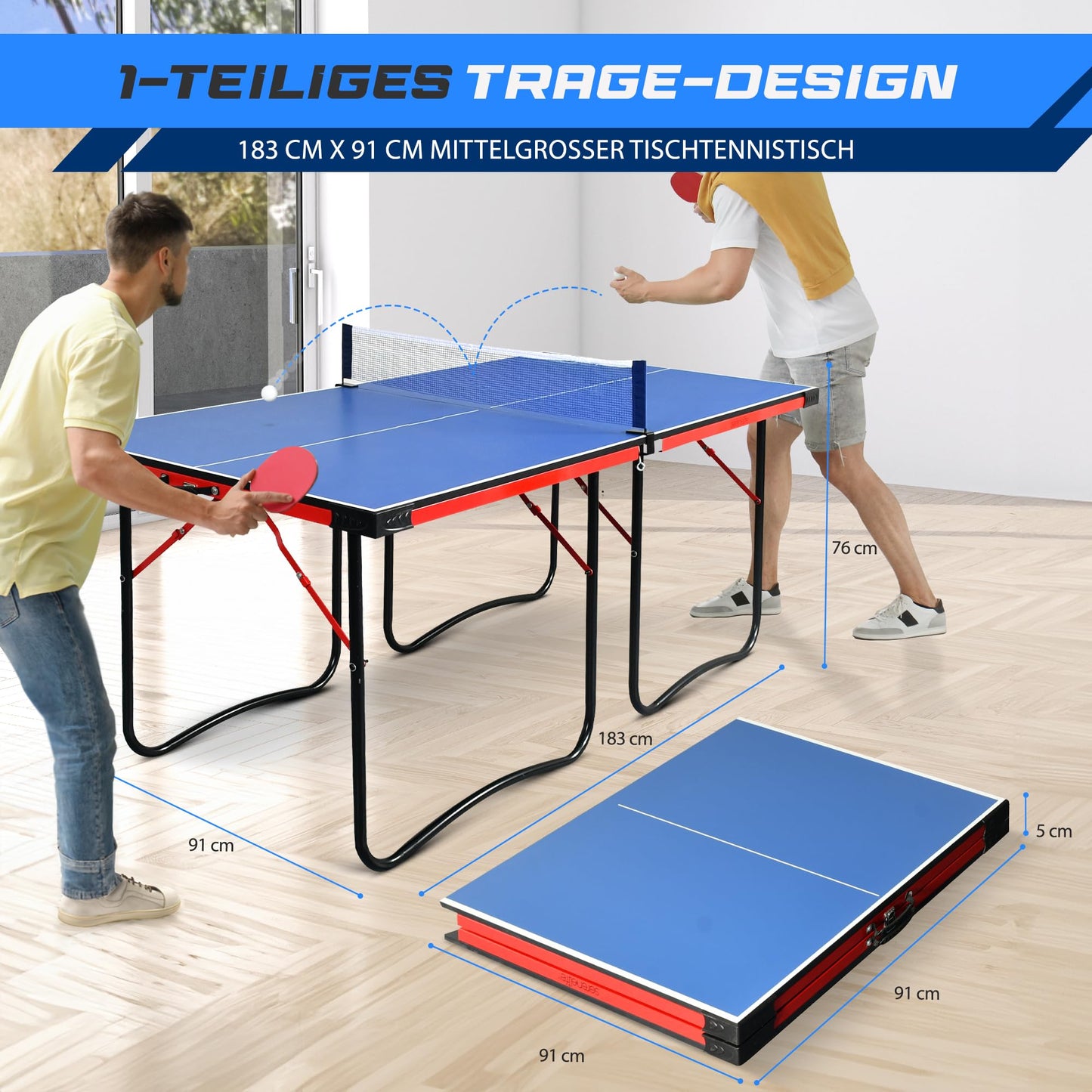SereneLife Tischtennistisch klappbar – Indoor & Outdoor mit Netz