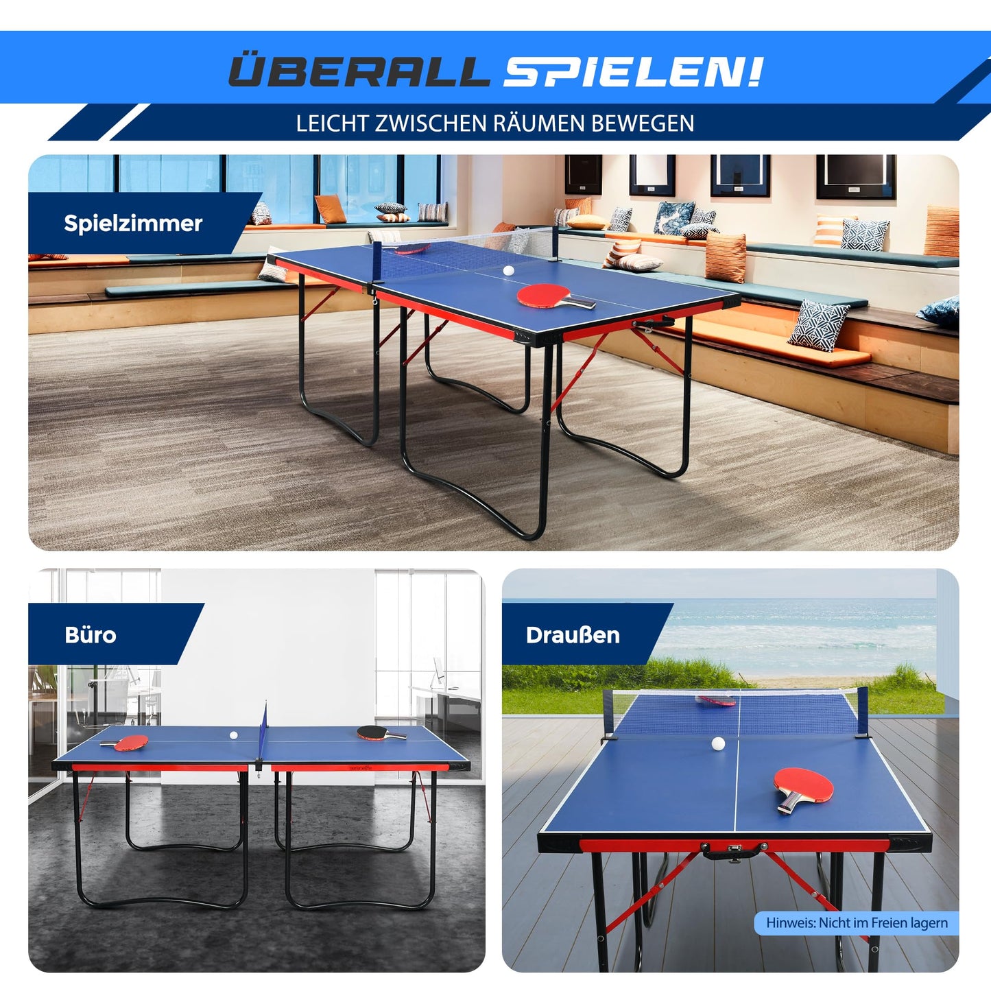 SereneLife Tischtennistisch klappbar – Indoor & Outdoor mit Netz