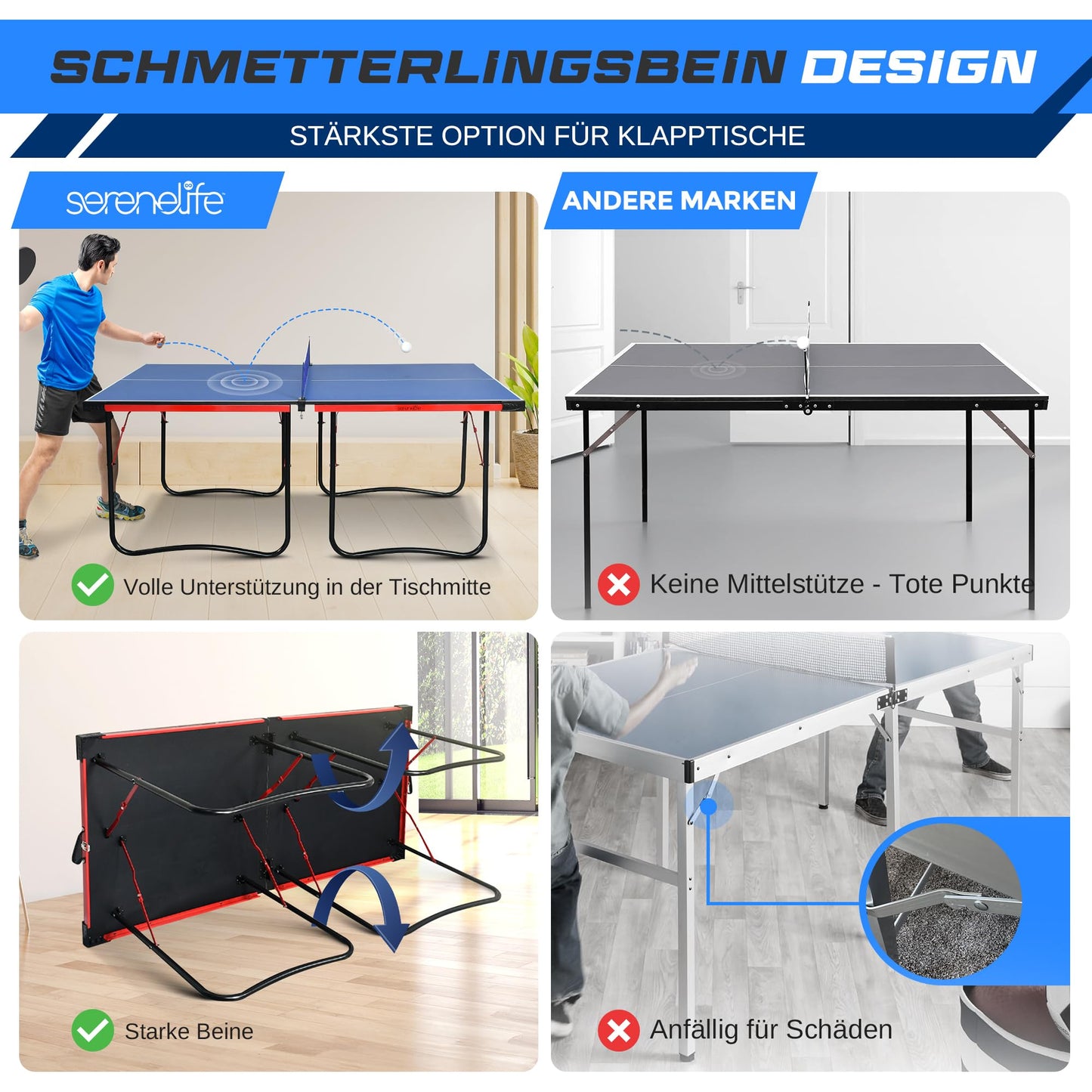 SereneLife Tischtennistisch klappbar – Indoor & Outdoor mit Netz