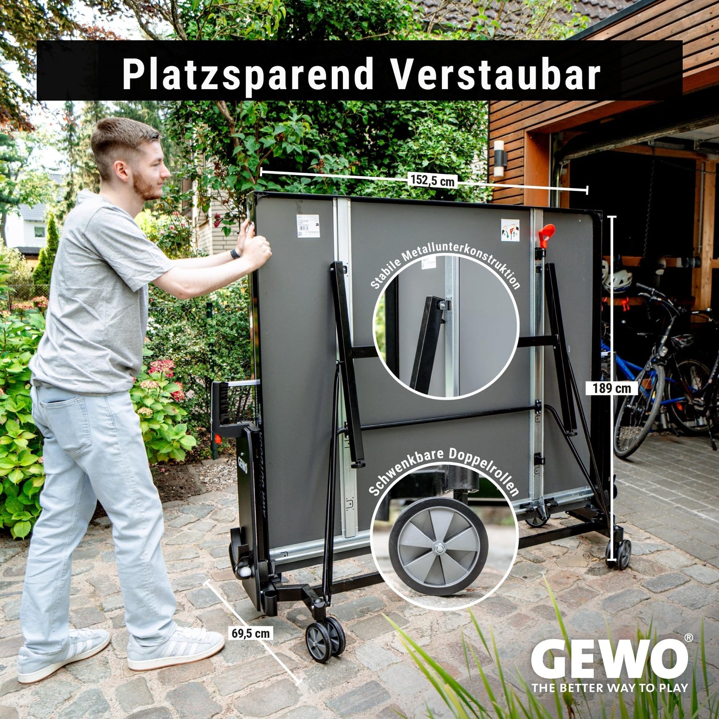 GEWO Profi AWR Tischtennistisch – Outdoor, klappbar, Made in Germany