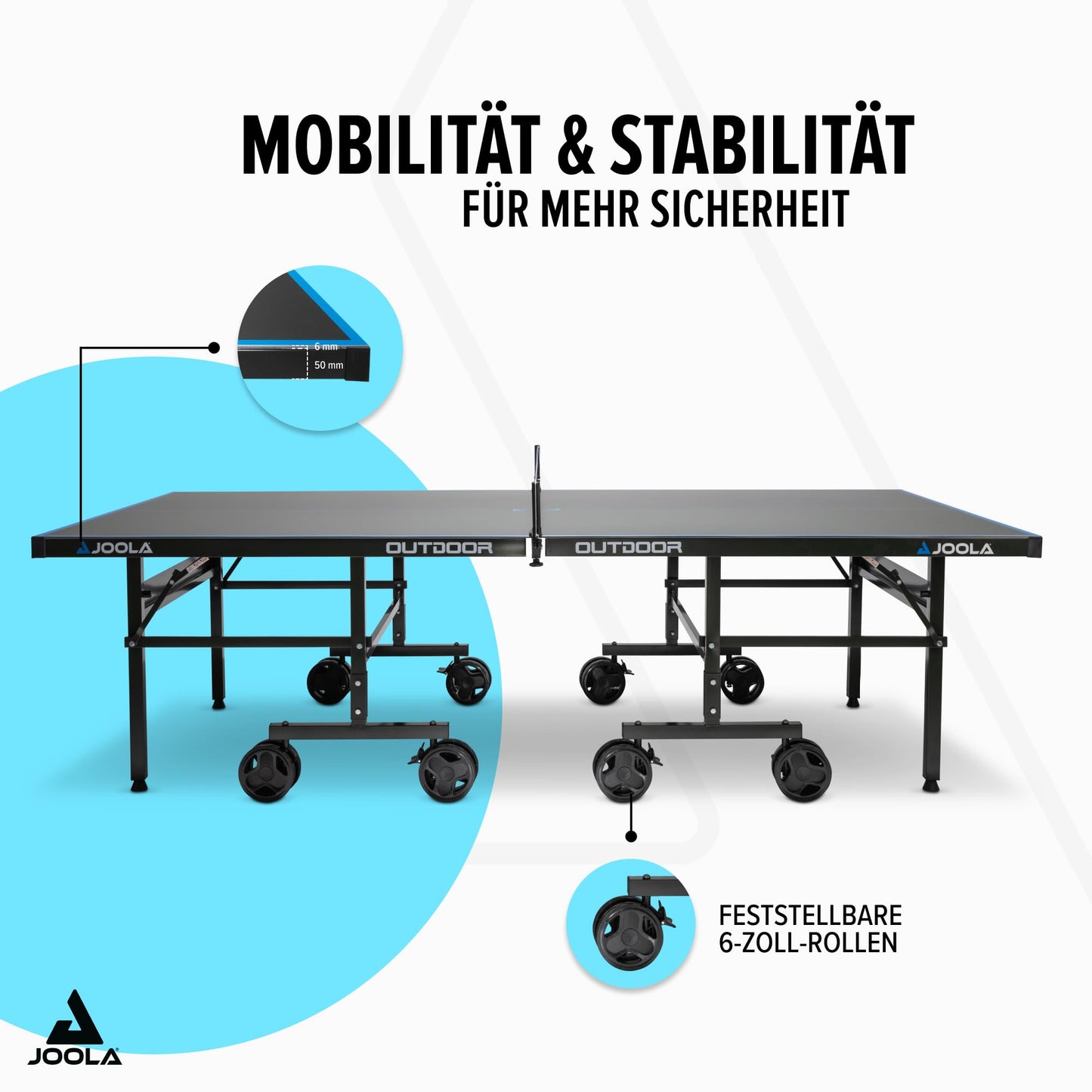 JOOLA Aluminium PRO Tischtennistisch – Outdoor, klappbar, wetterfest, grau/blau